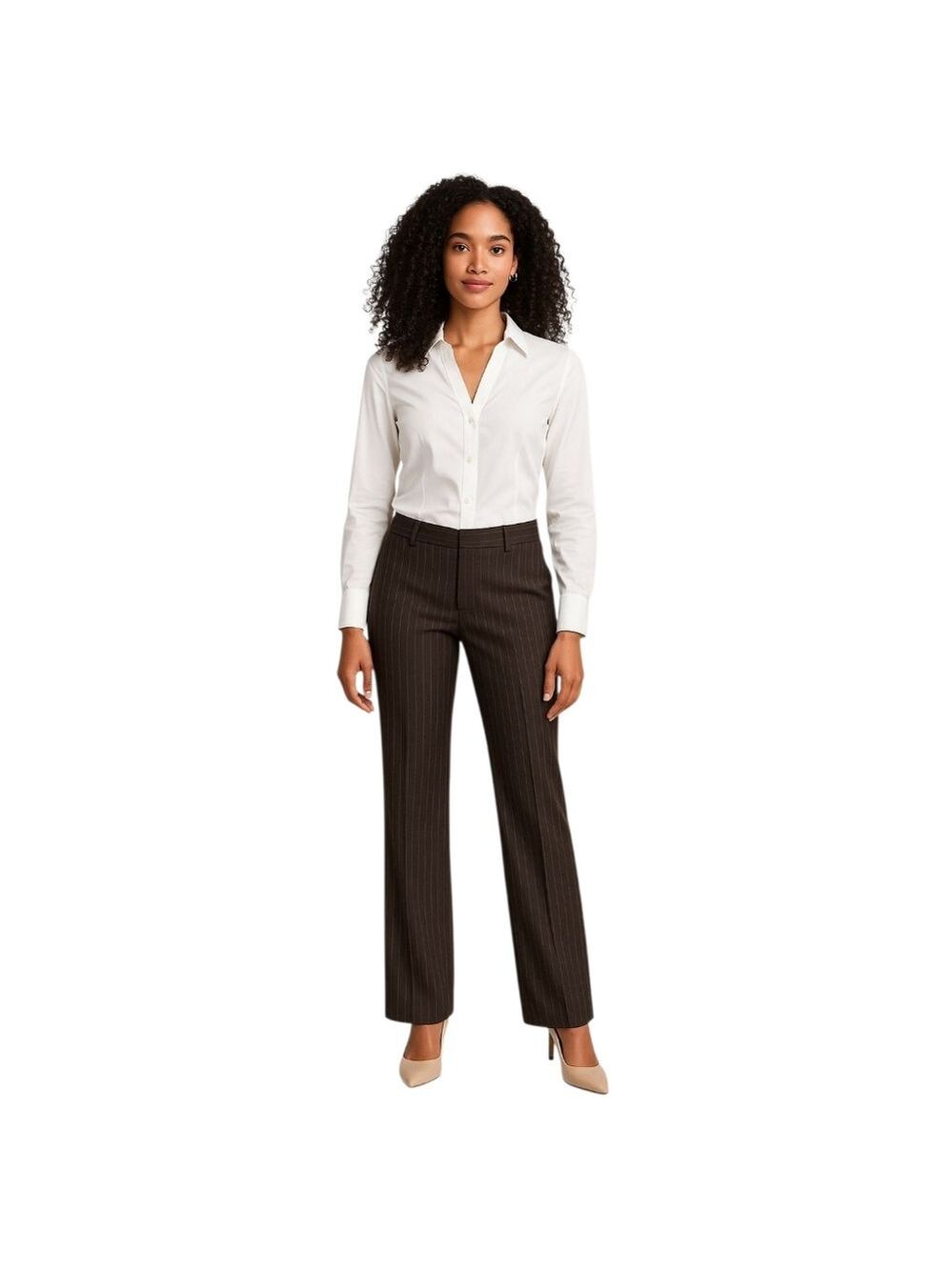 Ann Taylor Brown Pinstripe Wool Blend Dress Pants Size 4